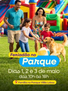 ‼️Feriadão MAIO no Família no Parque ‼️

Venha visitar o Família no Parque, no Feriado do Dia do Trabalho, no DIA das Mães e nos finais de semana de maio dentro do Parque Villa Lobos.

🎯 Atrações para todas as idades
💰 Entrada gratuita 
👫 Para toda família 
🐶 Pet Friendly 
🏃🏻‍♂️‍➡️ Gincana
🍔 Praça de alimentação 
👏🏻 Pacotes para Aniversários 

Vai ter Hippo com Água (maior tobogã inflável da América Latina), bungee trampolim 🎪, tirolesa, infláveis gigantes 🦖, T-Rex, tobogã 🛝, parque de trampolins, labirinto mágico, futebol gigante ⚽️, área kids 👶🏾👶🏻👶🏼, pescaria 🐠, tiro ao alvo 🎯, 🚂 trenzinho e muito mais.

Programação ainda possui uma equipe de animadores com brincadeiras gratuitas ao longo de todo o dia.

🗓️ Datas: 1,2,3, 9,10, 16,17, 23,24, 30,31 de maio
⏰ das 10h às 18h
📍Parque Villa Lobos - Av. Prof. Fonseca Rodrigues, 2001 - Alto de Pinheiros, São Paulo - SP, 05461-010

‼️ Entrada GRATUITA‼️
💰Atrações a partir de R$ 10,00
❤️Vip Pass: R$ 150 por pessoa

💳 Ativação do cartão de consumo R$5,00 (após utilizar pode trocar por R$5,00 ou por 1 água).
É possível baixar o APP da Zig, comprar por lá e entrar nas atrações com o celular.
