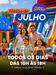🎡☀️ FÉRIAS DE JULHO NO FAMÍLIA NO PARQUE! ☀️🎡

As férias escolares chegaram e o Família no Parque preparou uma programação incrível para crianças e adultos no Parque Villa-Lobos! 💙🌳

✨ O que você vai encontrar?

🎢 Mais de 10 mil m² de atrações ao ar livre
🦛 Hippo, o maior tobogã inflável da América Latina
🪂 Tirolesa com 90 metros de extensão
🦖 Tobogã T-Rex e infláveis gigantes
🤸 Bungee Trampolim e Futebol de Sabão
🎯 Tiro ao alvo e pescaria
👶 Área Kids exclusiva para crianças menores de 5 anos
🚂 Passeio de trenzinho pelo Parque Villa-Lobos
🍿 Praça de alimentação com diversas delícias para toda a família

📅 De 29 de junho a 2 de agosto (todos os dias)
⏰ Das 10h às 18h
📍 Parque Villa-Lobos – São Paulo

💰 Entrada gratuita e atrações a partir de R$ 10. Quer brincar sem limites? Aproveite o VipPass e curta as atrações o dia todo!

👨‍👩‍👧‍👦 Uma experiência perfeita para tirar a criançada das telas e criar memórias inesquecíveis durante as férias!
