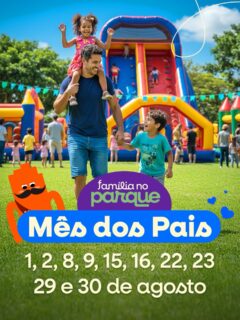 ‼️ Mês dos PAIS no Família no Parque ‼️

Para comemorar o dia dos pais, TODO PAI, acompanhado de uma criança pagante, poderá brincar nas atrações gratuitamente!

⏰ Promoção Válida dias 8, 9 e 15, 16 de agosto!

‼️ Entrada GRATUITA‼️
💰Atrações a partir de R$ 10,00
❤️Vip Pass: R$ 150,00

🗓Datas: 1,2, 8,9, 15,16, 22,23, 29,30 de agosto (sábados e domingo)
⏰Horário: das 10 às 18h 
📍Parque Villa Lobos - Av. Prof. Fonseca Rodrigues, 2001 - Alto de Pinheiros, São Paulo - SP, 05461-010