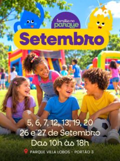 ‼️ SETEMBRO no Família no Parque ‼️

O Família no Parque é um espaço ao ar livre para a família inteira em uma área de 10 mil metros quadrados dentro do Parque Villa Lobos.

🎯 Atrações para todas as idades
💰 Entrada gratuita 
👫 Para toda família 
🐶 Pet Friendly 
🏃🏻‍♂️‍➡️ Gincana
🍔 Praça de alimentação 
👏🏻 Pacotes para Aniversários 

Possui atrações incríveis como o Hippo (maior inflável da América Latina), bungee trampolim 🎪, tirolesa, infláveis gigantes 🦖, T-Rex, tobogã 🛝, parque de trampolins, futebol gigante ⚽️, área kids 👶🏾👶🏻👶🏼, pescaria 🐠, tiro ao alvo 🎯, 🚂 trenzinho e muito mais.

Programação ainda possui uma equipe de animadores com brincadeiras gratuitas ao longo de todo o dia.

Como a entrada é gratuita você não precisa pagar para entrar no parque, paga somente as atrações!

🗓️ Datas: 5,6,7, 12,13, 19,20, 26,27 de setembro 
⏰ das 10h às 18h
📍Parque Villa Lobos - Av. Prof. Fonseca Rodrigues, 2001 - Alto de Pinheiros, São Paulo - SP, 05461-010

‼️ Entrada GRATUITA‼️
💰Atrações a partir de R$ 10,00
❤️Vip Pass: R$ 150 por pessoa

💳 Ativação do cartão de consumo R$5,00 (após utilizar pode trocar por R$5,00 ou por 1 água).